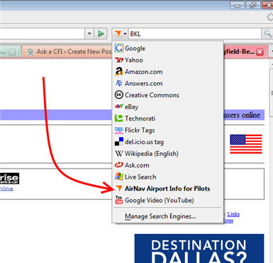Airnav.com search engine extension